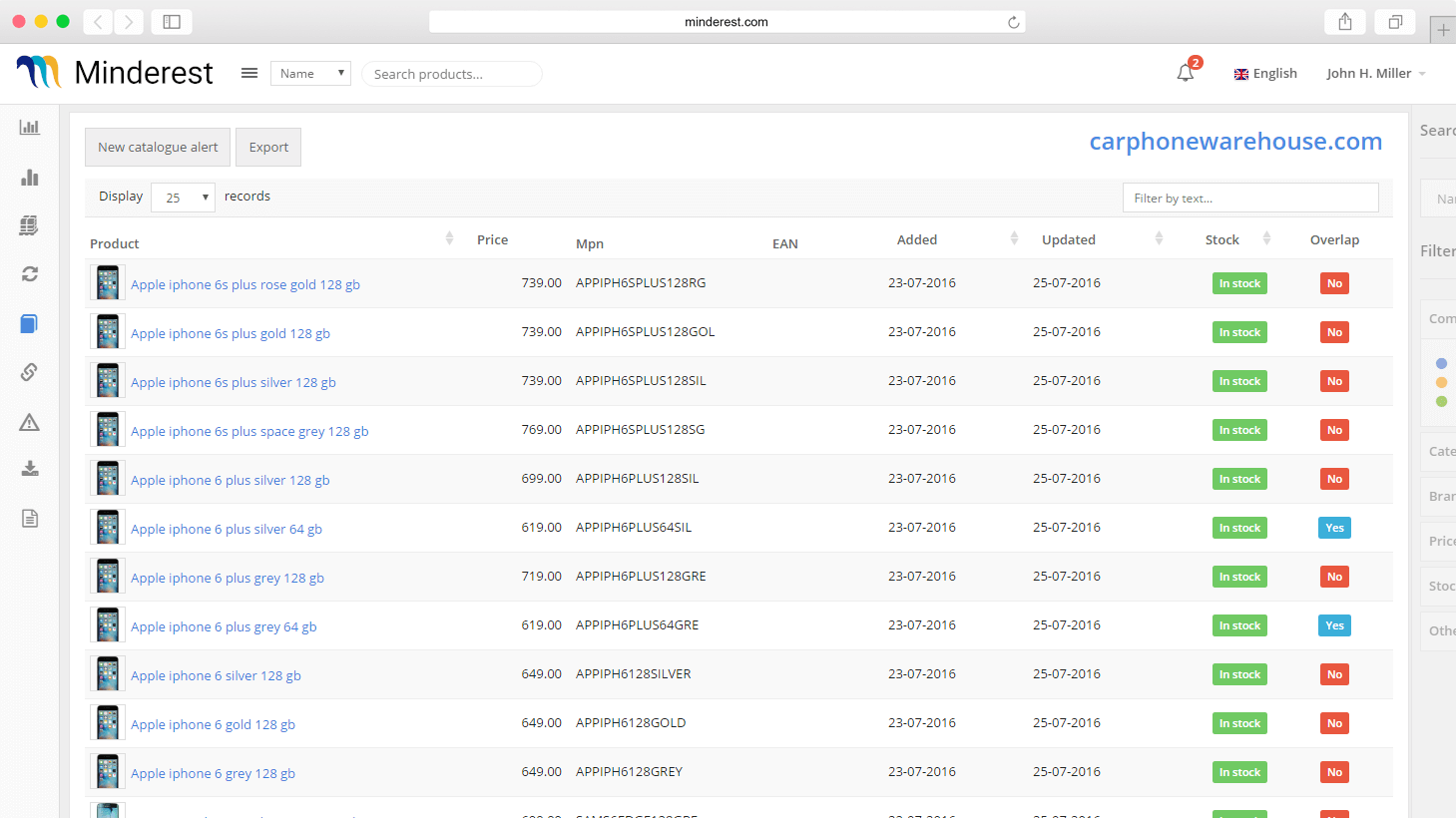 Monitor the complete catalogue of your competitor